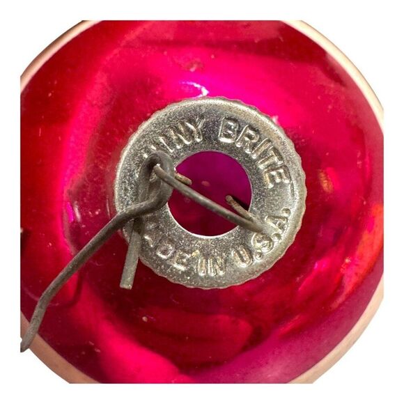 Vintage Shiny Brite Pink & White Striped Glass Christmas Ornaments Set Of 2 Lot - Picture 4 of 6